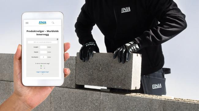 Finjas digitale verktøy for Murblokk Innervegg guider deg til riktig mengde blokker og av type av mørtel, puss og armering som passer til ditt prosjekt.